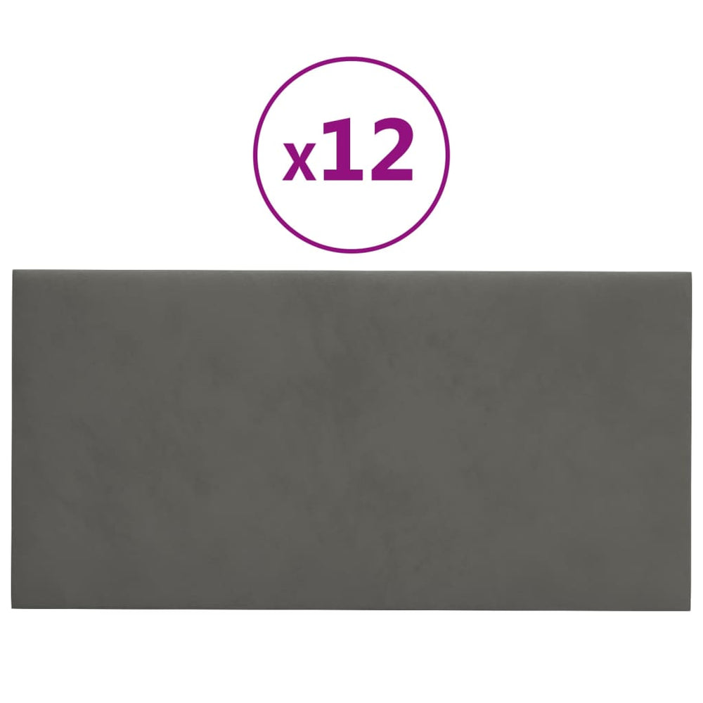 Sienų plokštės, 12vnt., pilkos, 60x30cm, aksomas, 2,16m²