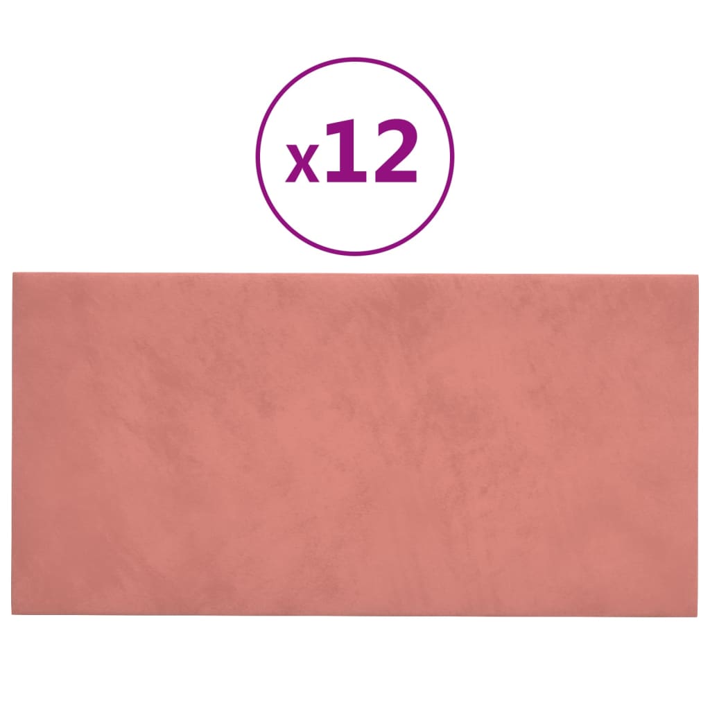 Sienų plokštės, 12vnt., rožinės, 60x30cm, aksomas, 2,16m²