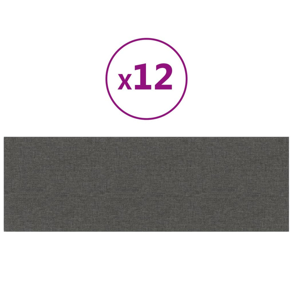 Sienų plokštės, 12vnt., pilkos, 90x30cm, audinys, 3,24m²