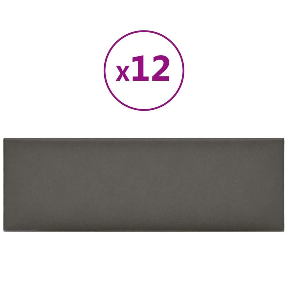 Sienų plokštės, 12vnt., pilkos, 90x30cm, dirbtinė oda, 3,24m²