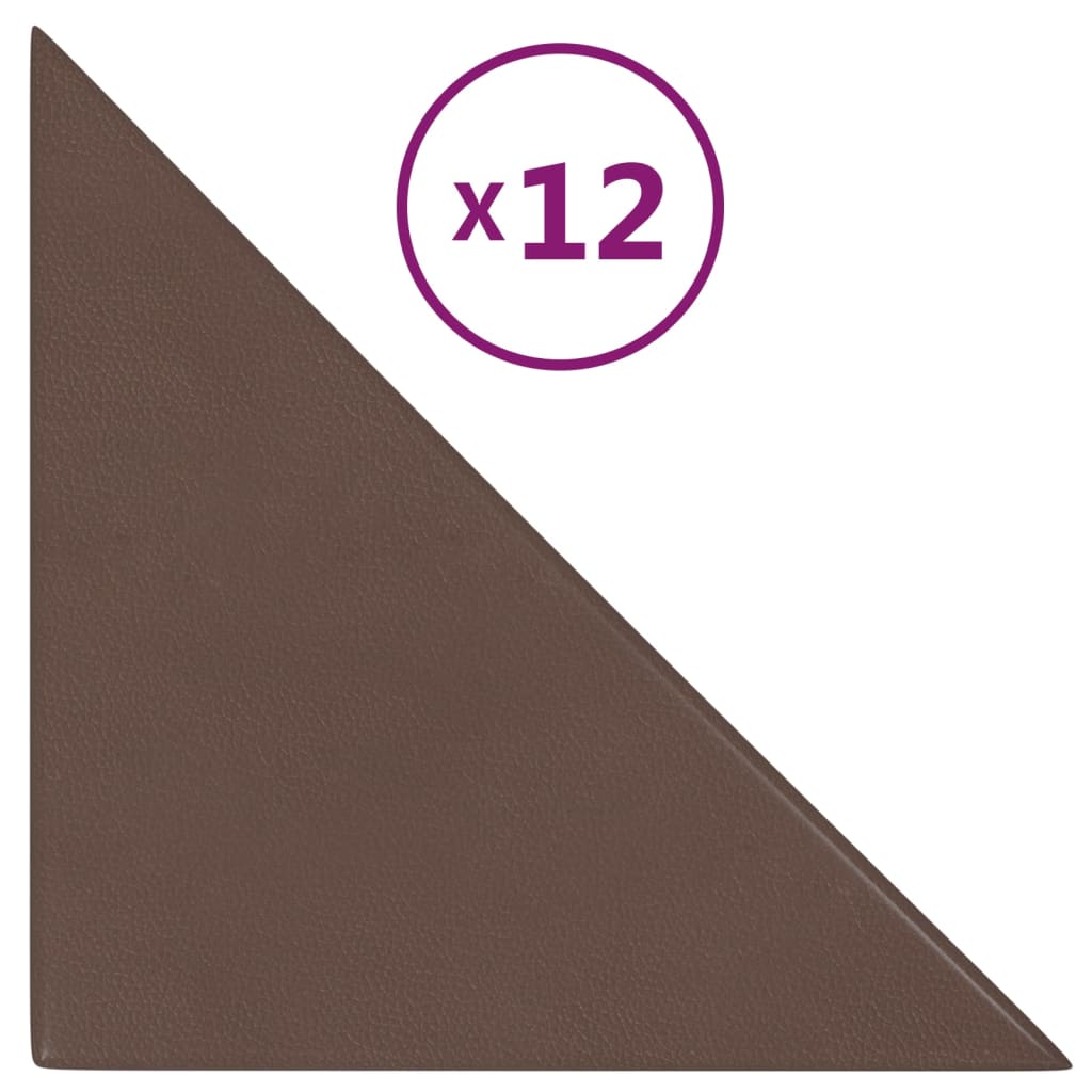 Sienų plokštės, 12vnt., rudos, 30x30cm, dirbtinė oda, 1,08m²