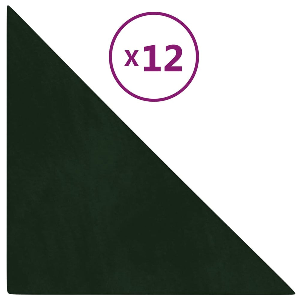 Sienų plokštės, 12vnt., žalios, 30x30cm, aksomas, 1,08m²