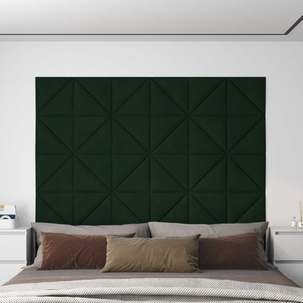 Sienų plokštės, 12vnt., žalios, 30x30cm, aksomas, 1,08m²