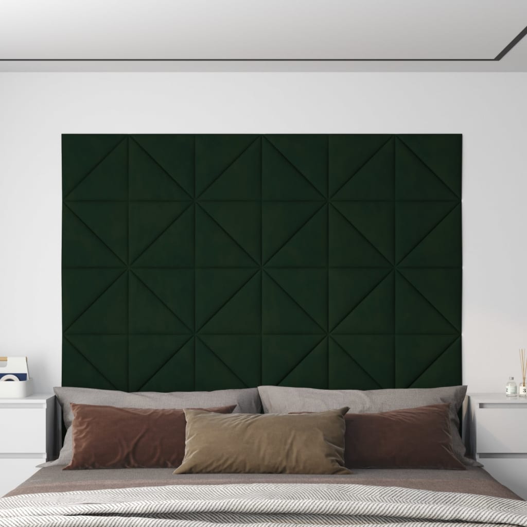 Sienų plokštės, 12vnt., žalios, 30x30cm, aksomas, 1,08m²