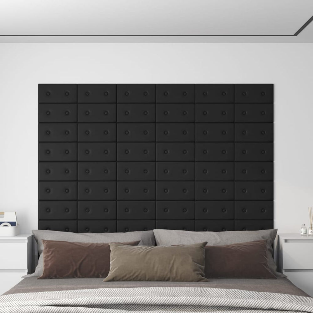 Sienų plokštės, 12vnt., juodos, 30x15cm, dirbtinė oda, 0,54m²