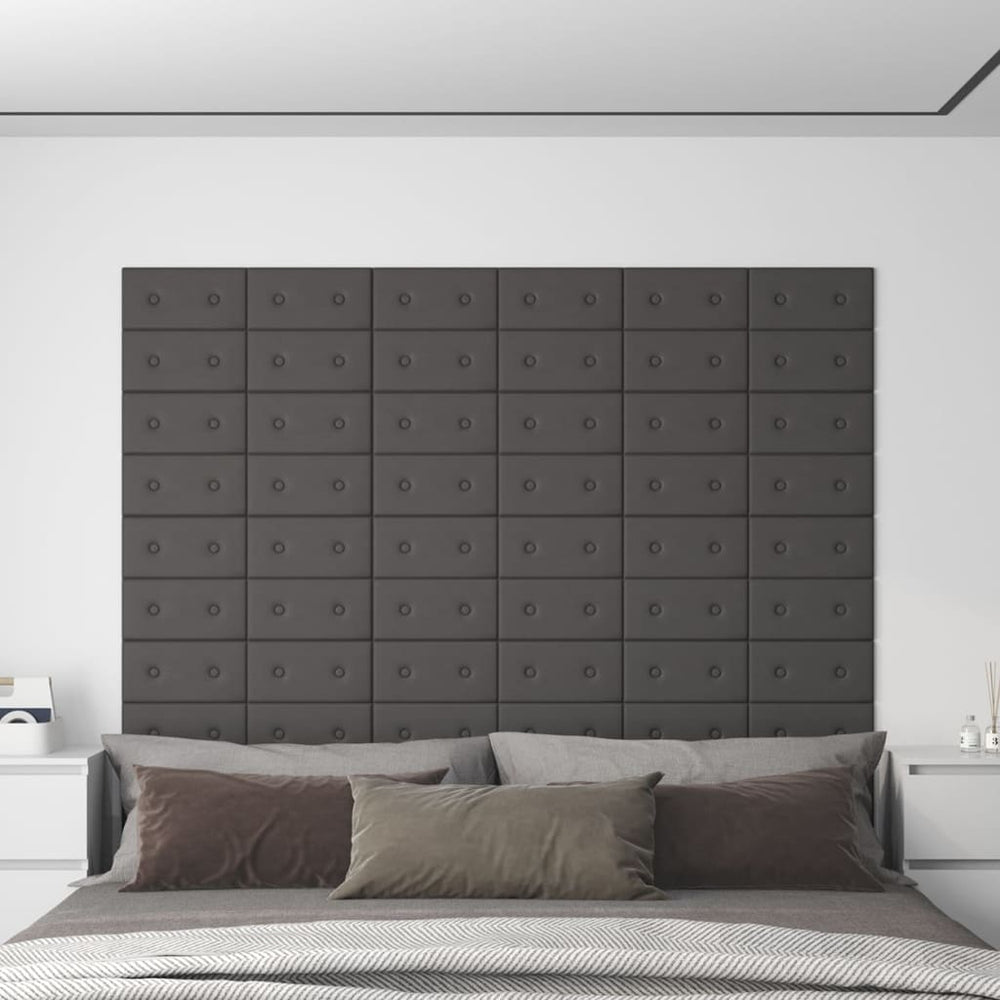 Sienų plokštės, 12vnt., pilkos, 30x15cm, dirbtinė oda, 0,54m²