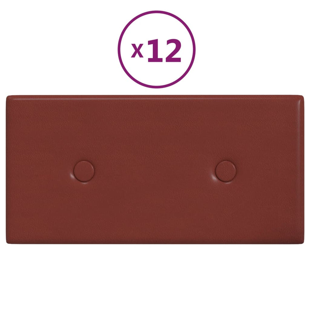 Sienų plokštės, 12vnt., vyno, 30x15cm, dirbtinė oda, 0,54m²