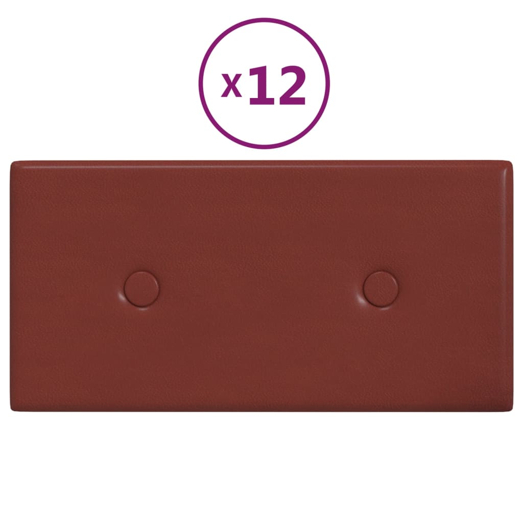 Sienų plokštės, 12vnt., vyno, 30x15cm, dirbtinė oda, 0,54m²