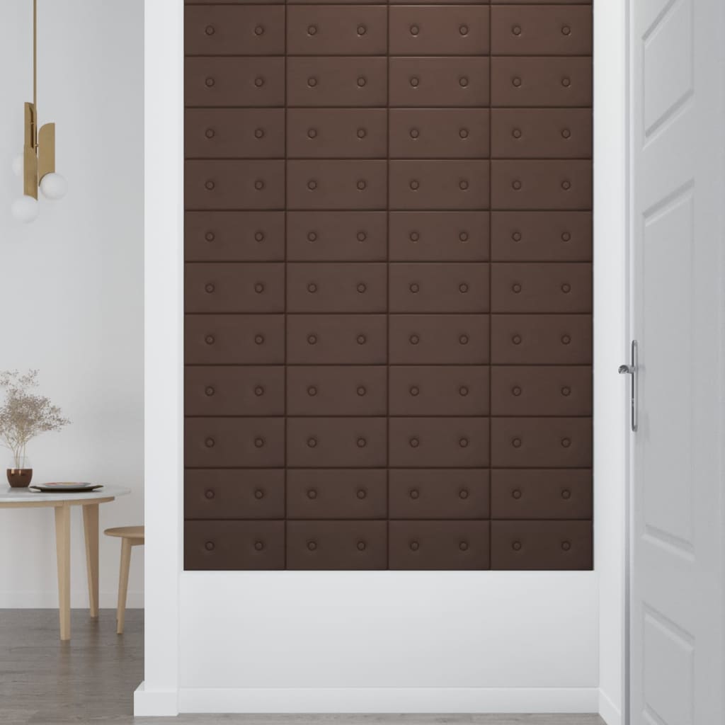 Sienų plokštės, 12vnt., rudos, 30x15cm, dirbtinė oda, 0,54m²