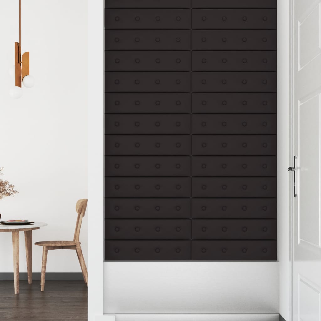 Sienų plokštės, 12vnt., juodos, 60x15cm, dirbtinė oda, 1,08m²