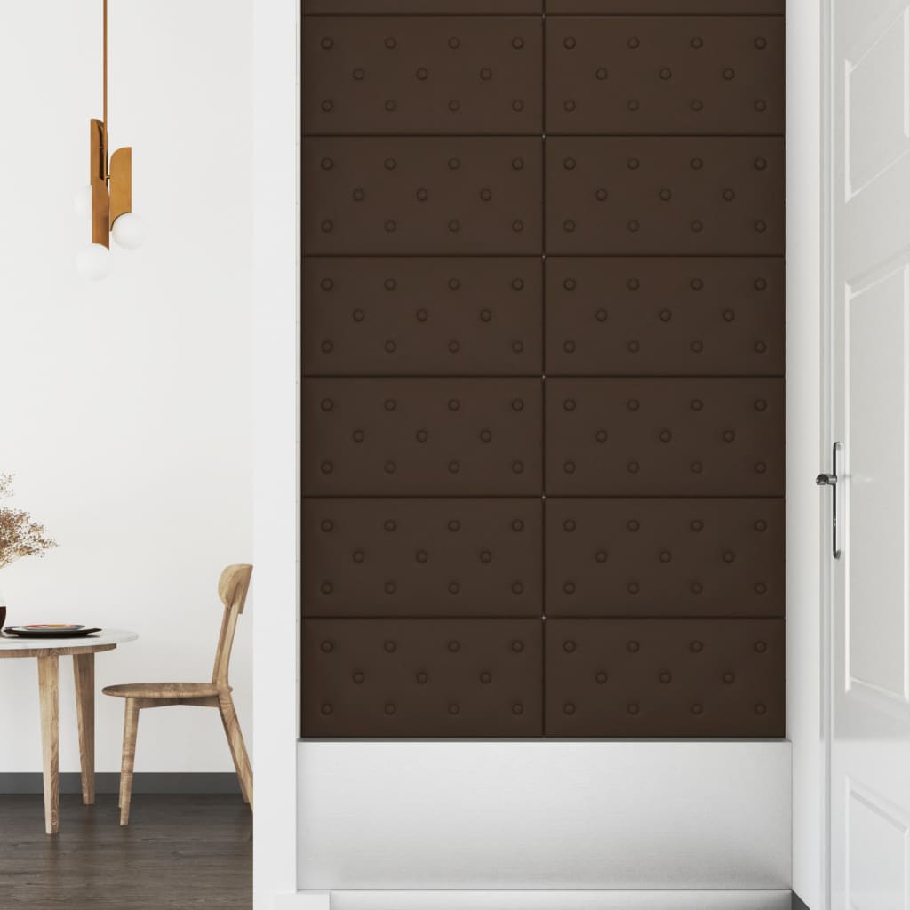 Sienų plokštės, 12vnt., rudos, 60x30cm, dirbtinė oda, 2,16m²