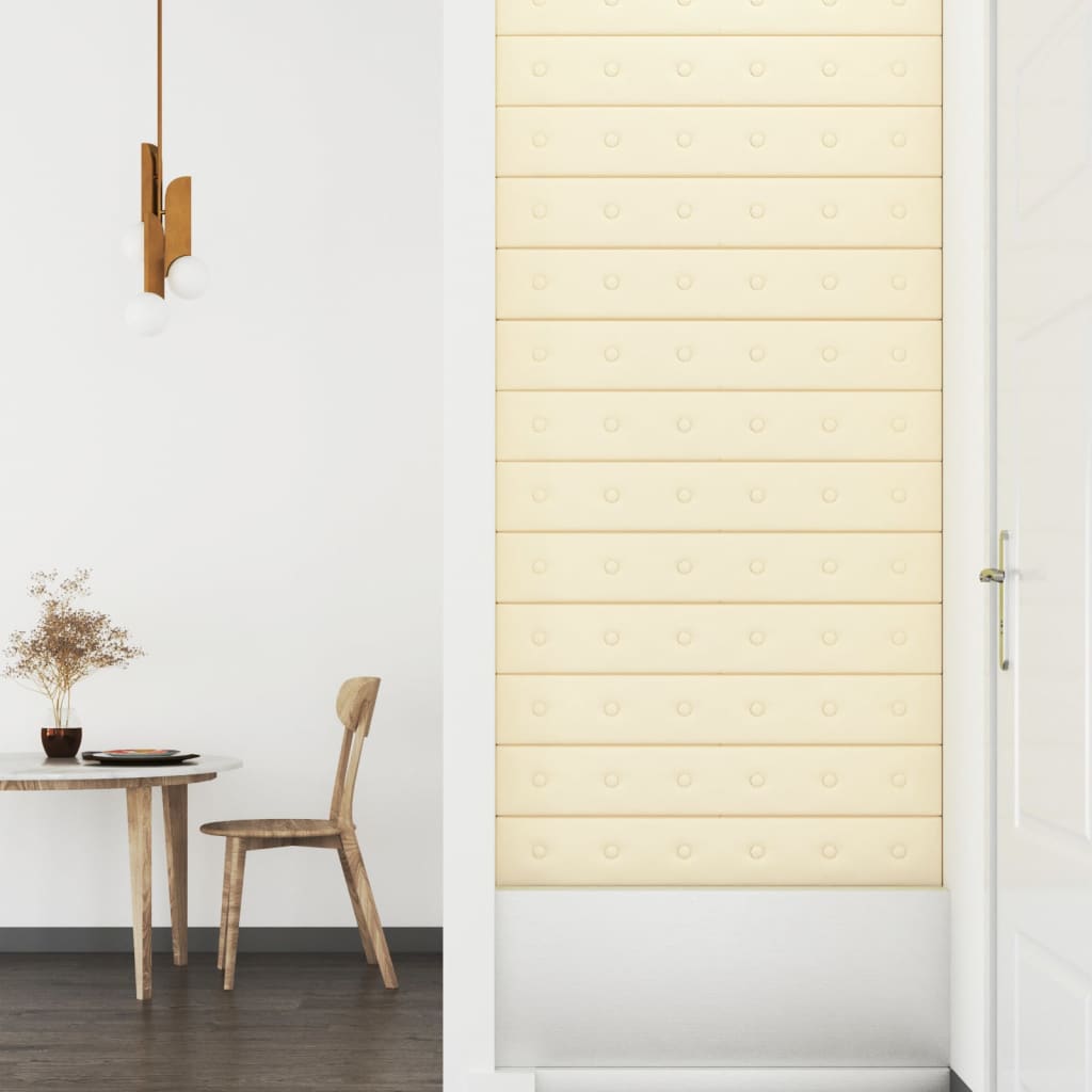 Sienų plokštės, 12vnt., kreminės, 90x15cm, dirbtinė oda, 1,62m²