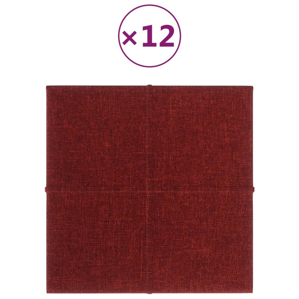 Sienų plokštės, 12vnt., vyno, 30x30cm, audinys, 1,08m²
