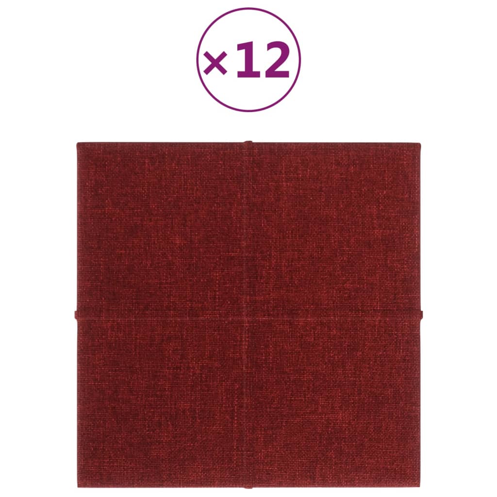 Sienų plokštės, 12vnt., vyno, 30x30cm, audinys, 1,08m²