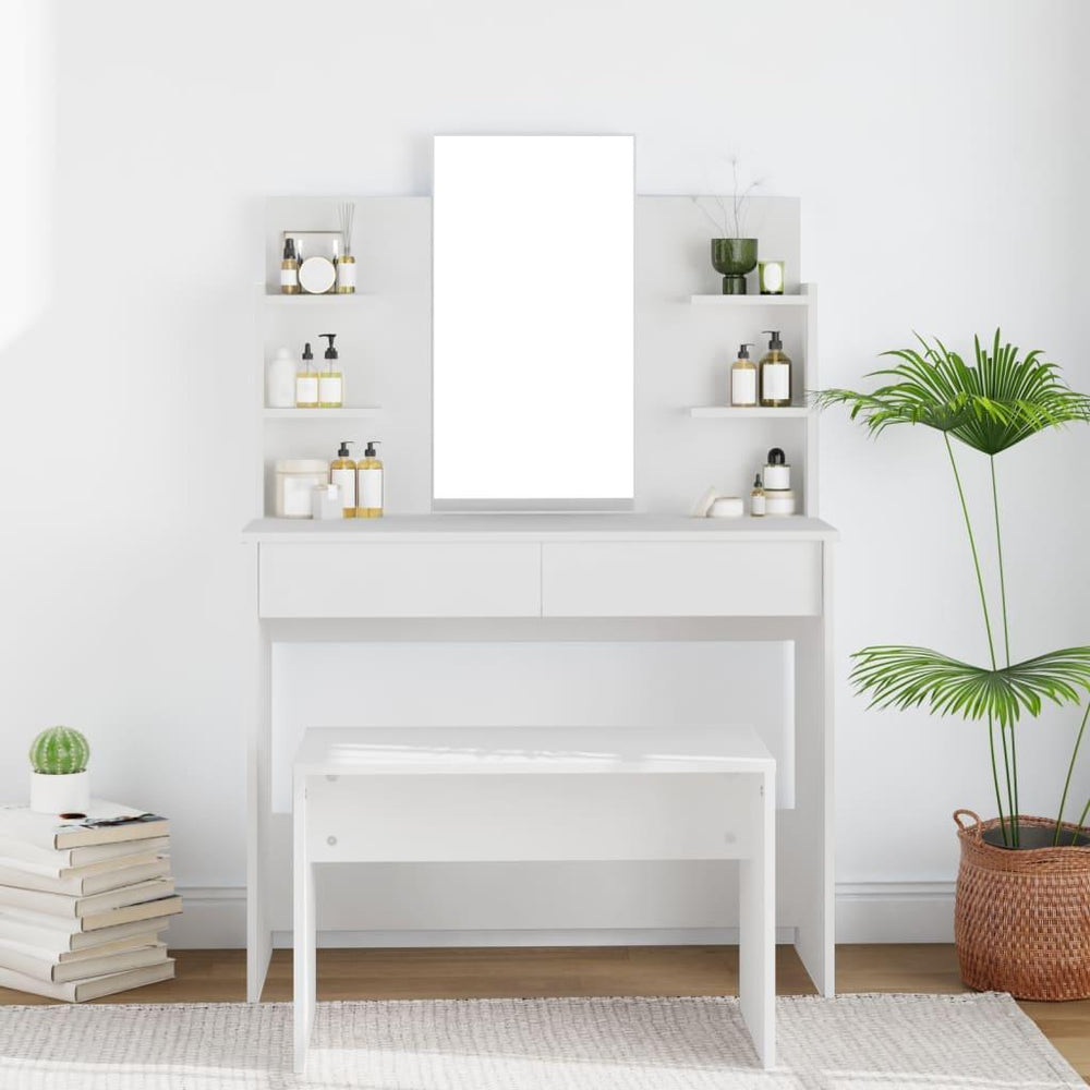 Kosmetinis staliukas su veidrodžiu, baltas, 96x40x142cm