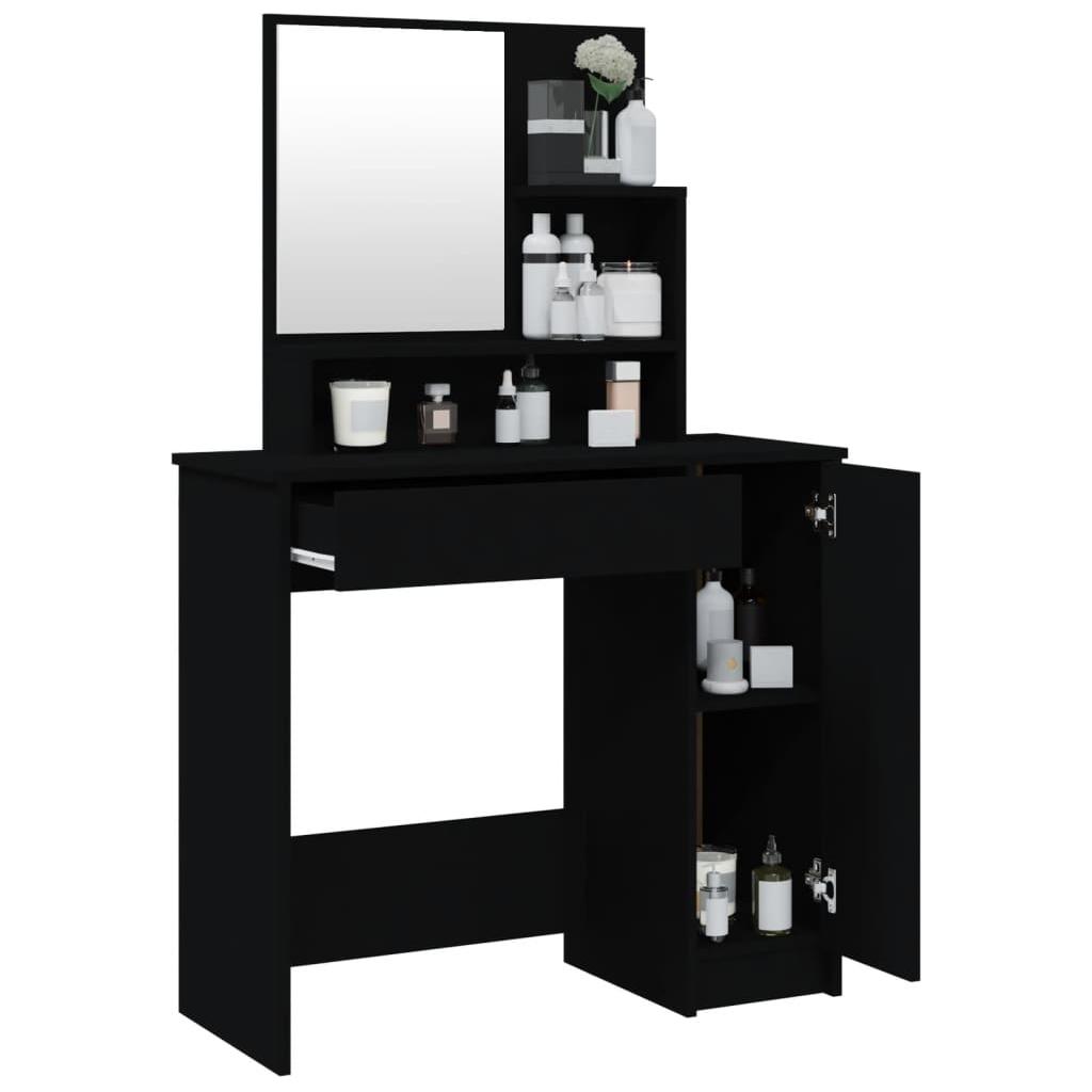 Kosmetinis staliukas su veidrodžiu, juodas, 86,5x35x136cm
