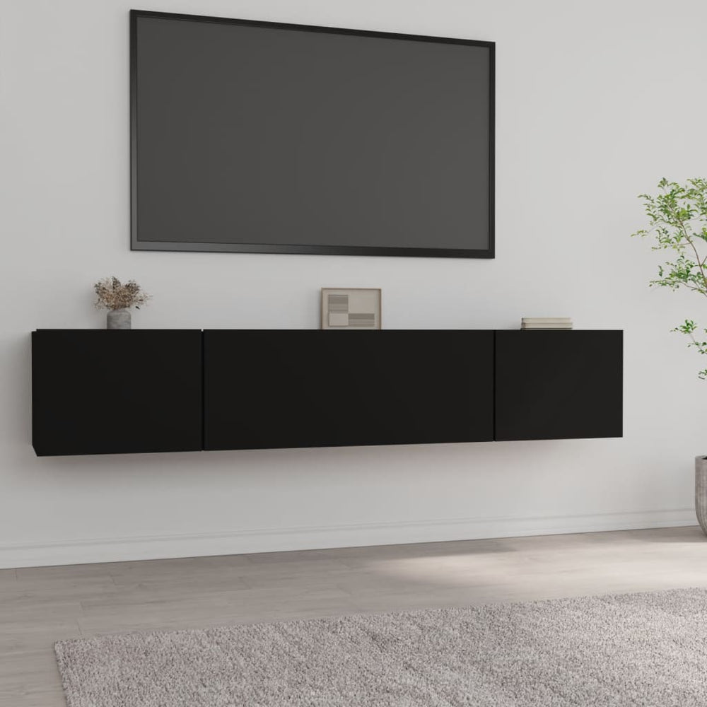 Televizoriaus spintelės, 2vnt., juodos, 80x30x30cm, mediena
