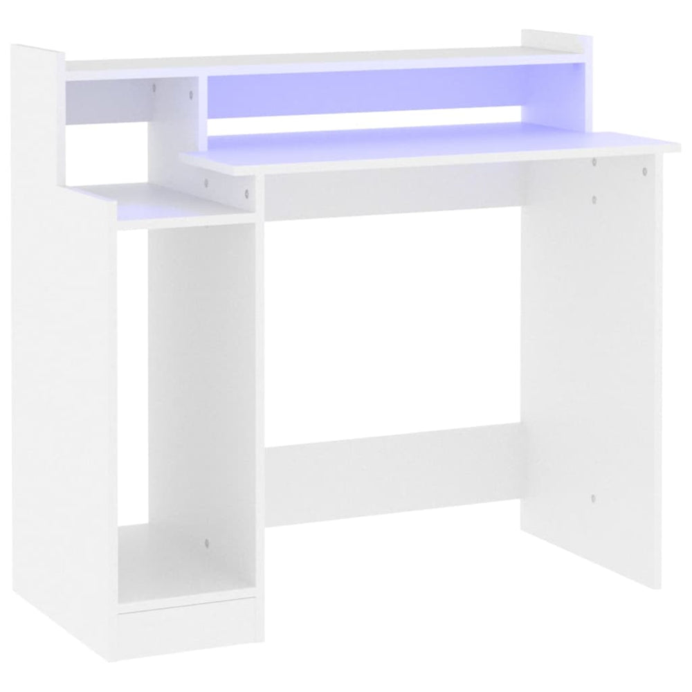 Rašomasis stalas su LED apšvietimu, baltas, 97x90x45cm, mediena