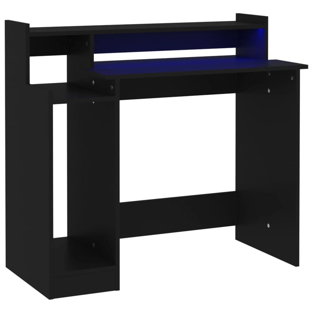 Rašomasis stalas su LED apšvietimu, juodas, 97x45x90cm, mediena