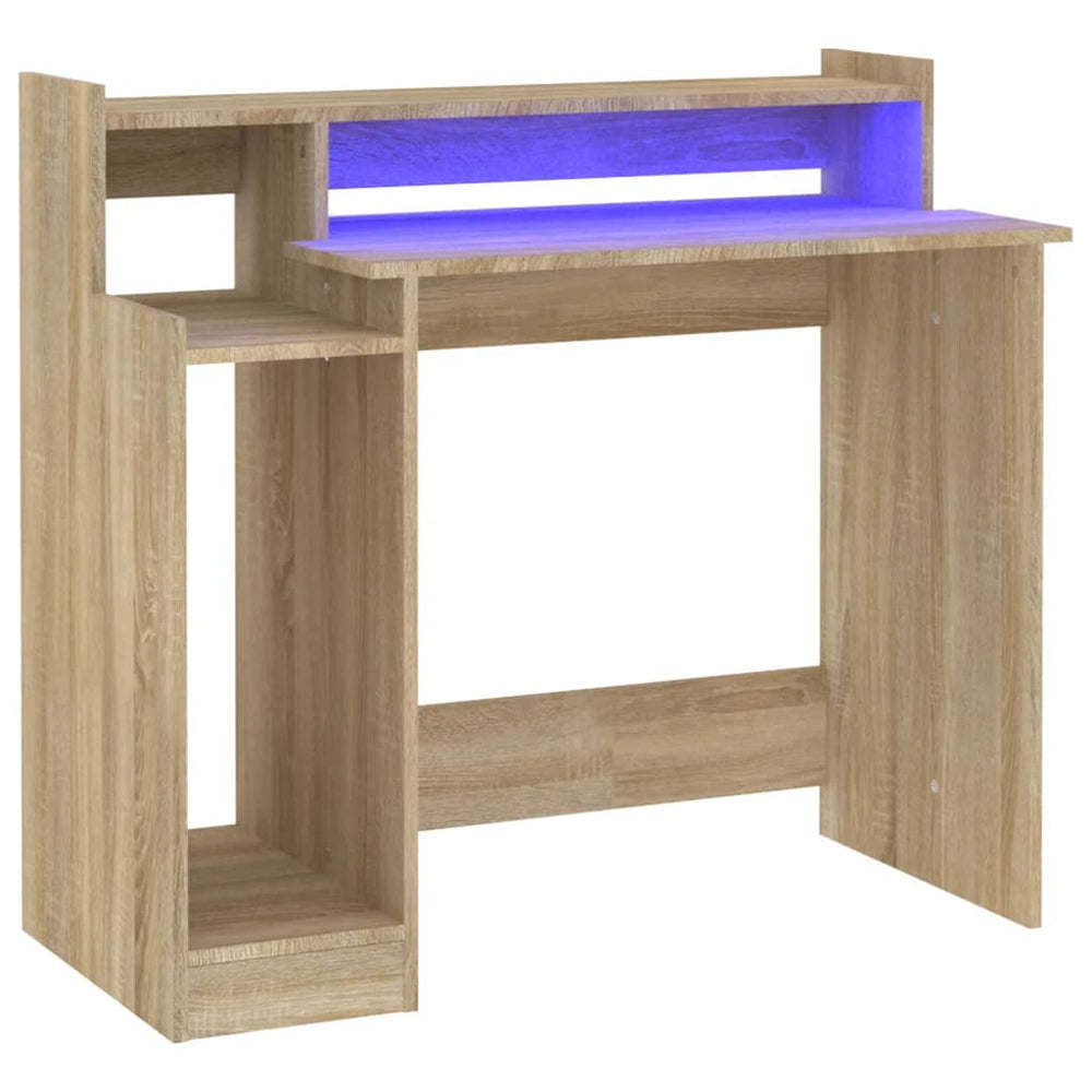 Rašomasis stalas su LED apšvietimu, ąžuolo, 97x45x90cm, mediena