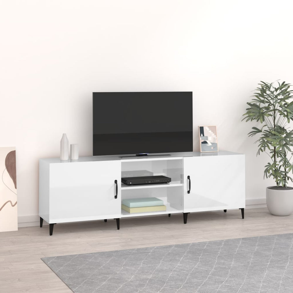 Televizoriaus spintelė, balta, 150x30x50cm, mediena, blizgi
