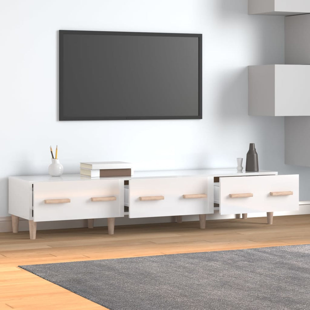Televizoriaus spintelė, balta, 150x34,5x30cm, mediena, blizgi