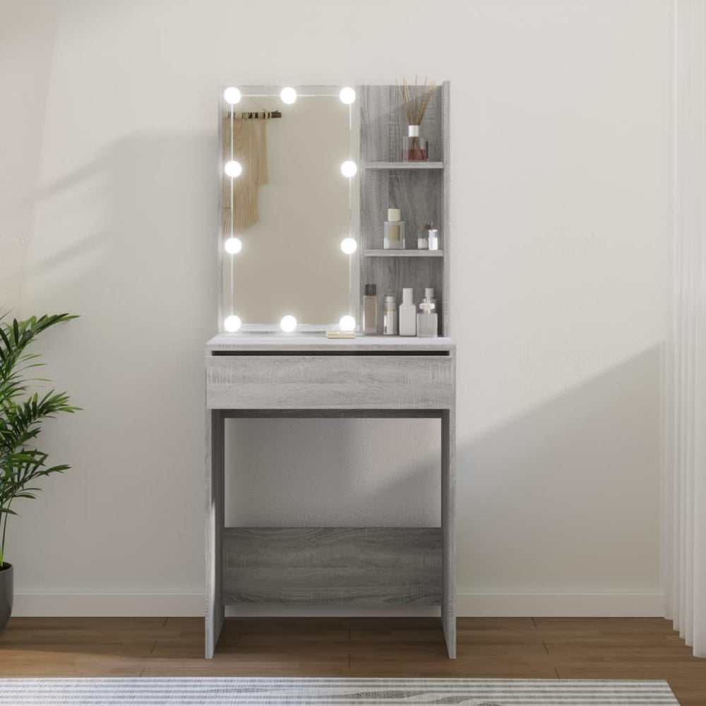 Kosmetinis staliukas su LED, pilkas ąžuolo, 60x40x140cm