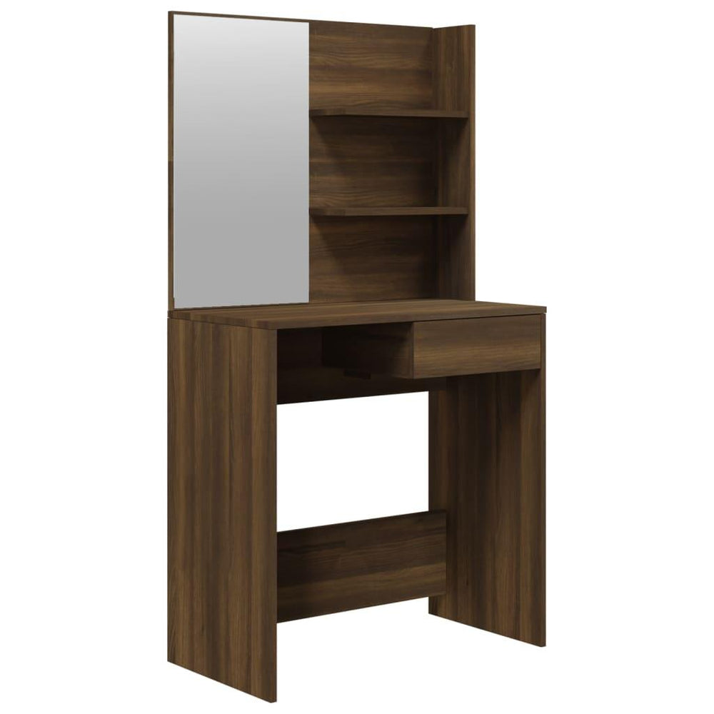 Kosmetinis staliukas su veidrodžiu, rudas, 74,5x40x141cm