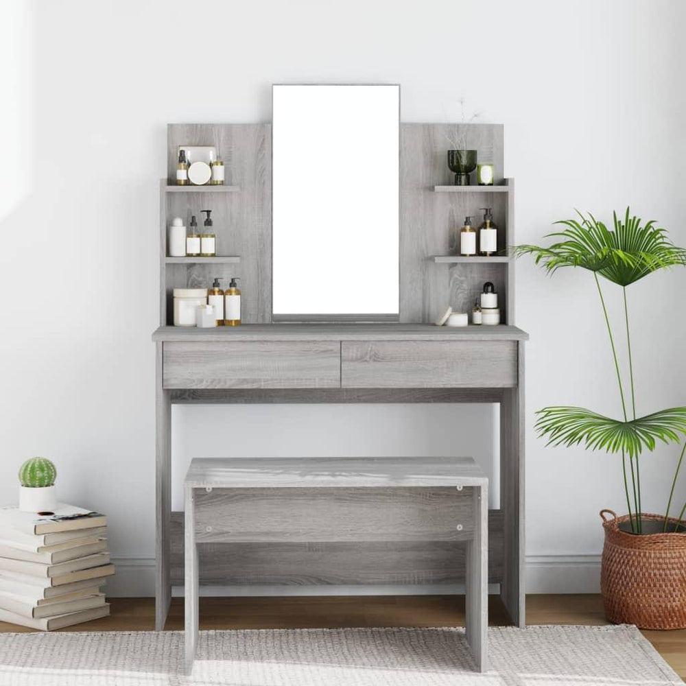 Kosmetinis staliukas su veidrodžiu, pilkas ąžuolo, 96x40x142cm