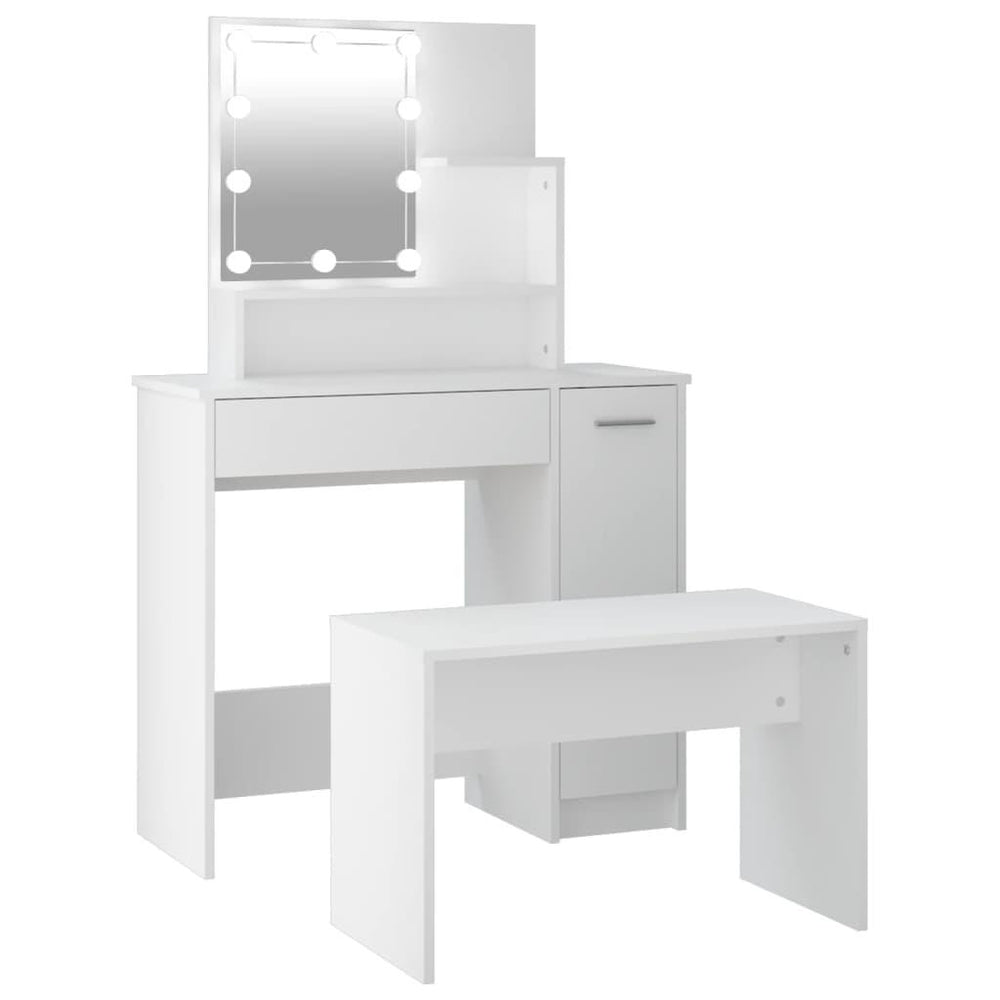 Kosmetinio staliuko komplektas su LED, baltas, apdirbta mediena