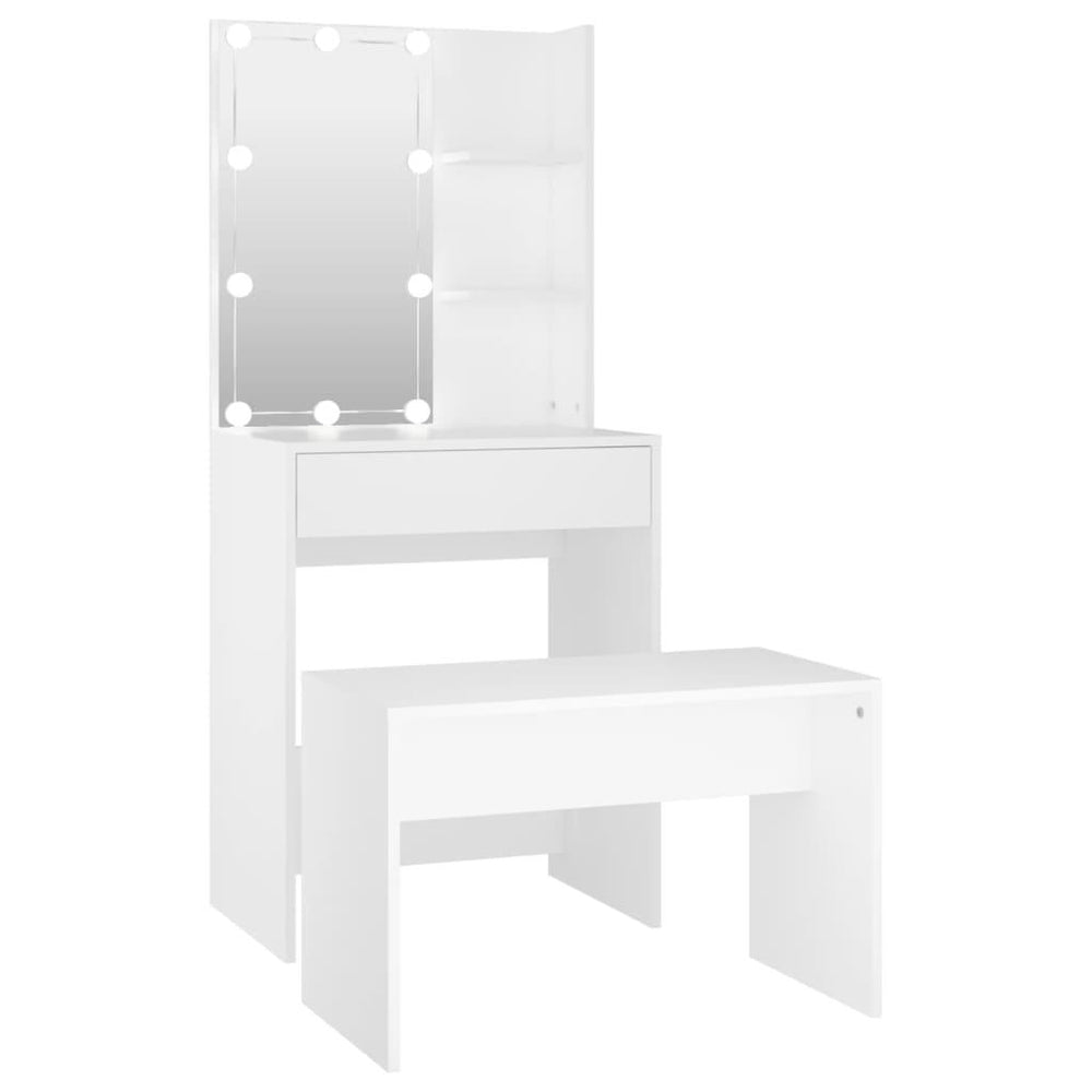 Kosmetinio staliuko komplektas su LED, baltas, apdirbta mediena