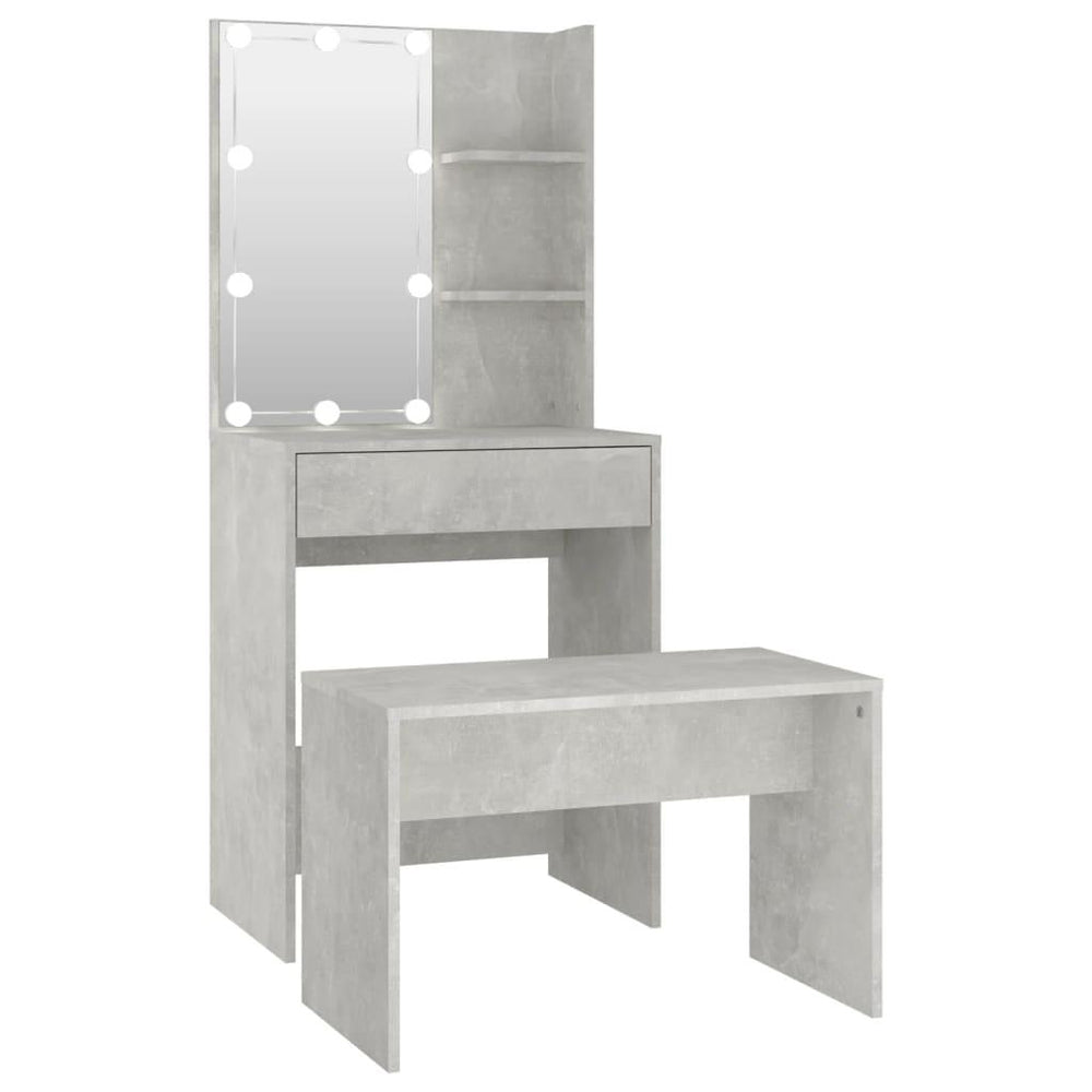 Kosmetinio staliuko komplektas su LED, betono pilkas, mediena