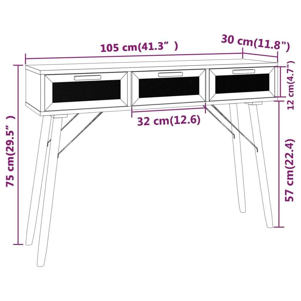 Konsolinis staliukas, juodas, 105x30x75cm, pušis ir ratanas