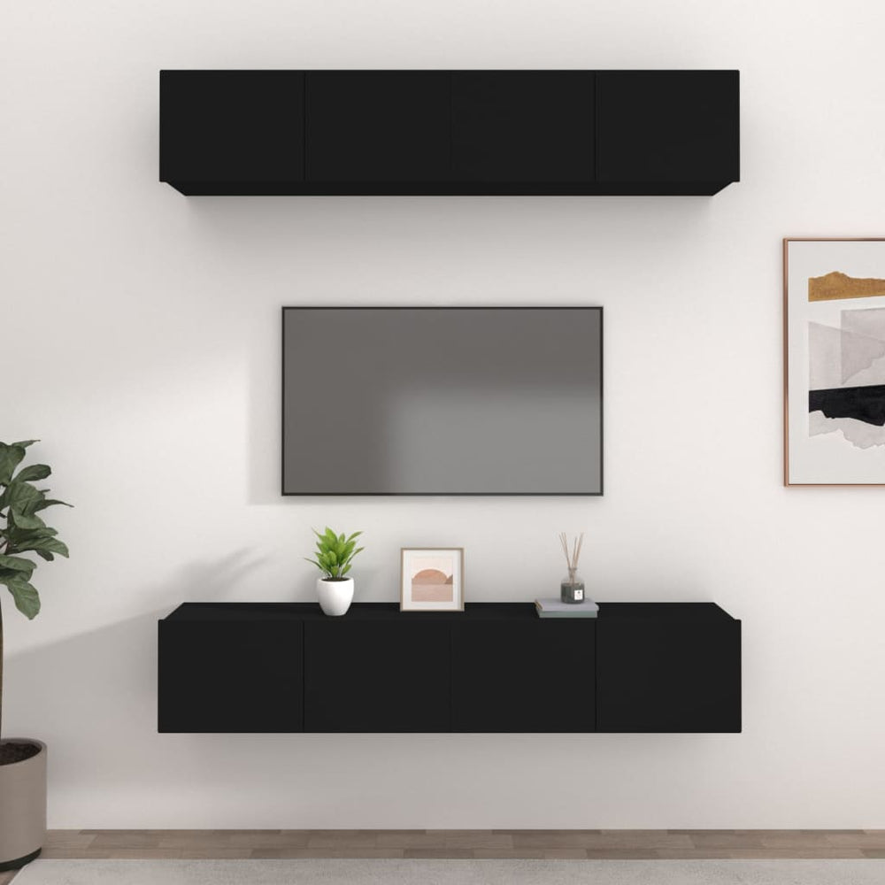 Televizoriaus spintelės, 4vnt., juodos, 80x30x30cm, mediena