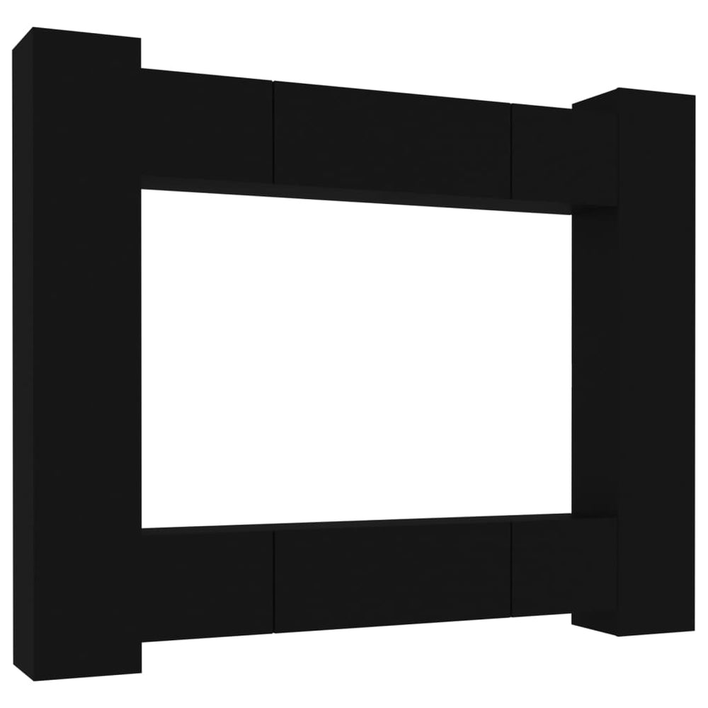 Televizoriaus spintelių komplektas, 8 dalių, juodas, mediena