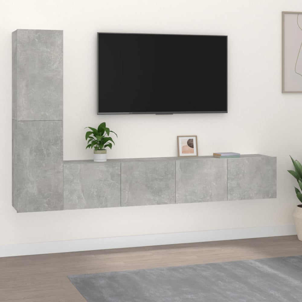 TV spintelių komplektas, 4 dalių, betono pilkas, mediena