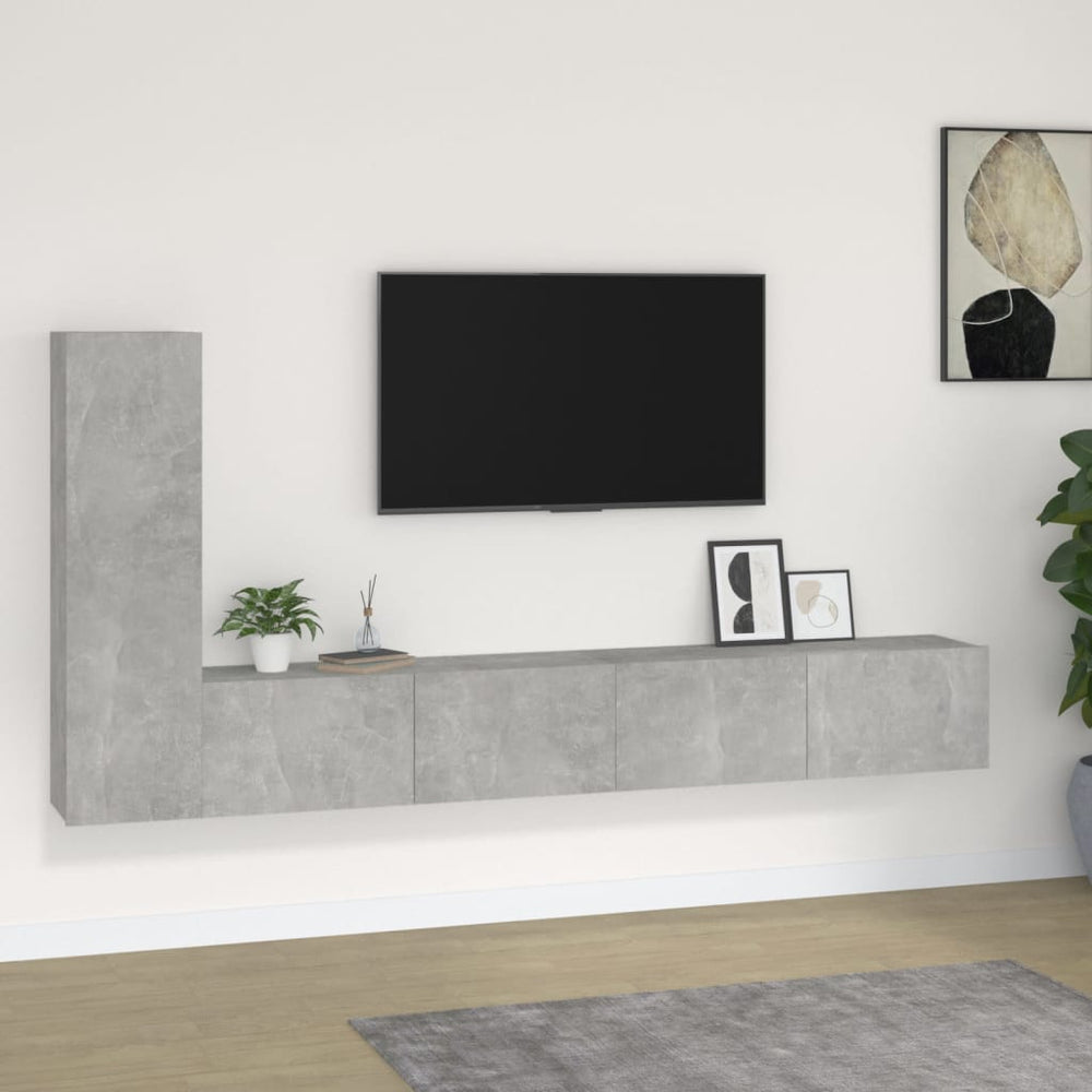 TV spintelių komplektas, 3 dalių, betono pilkas, mediena