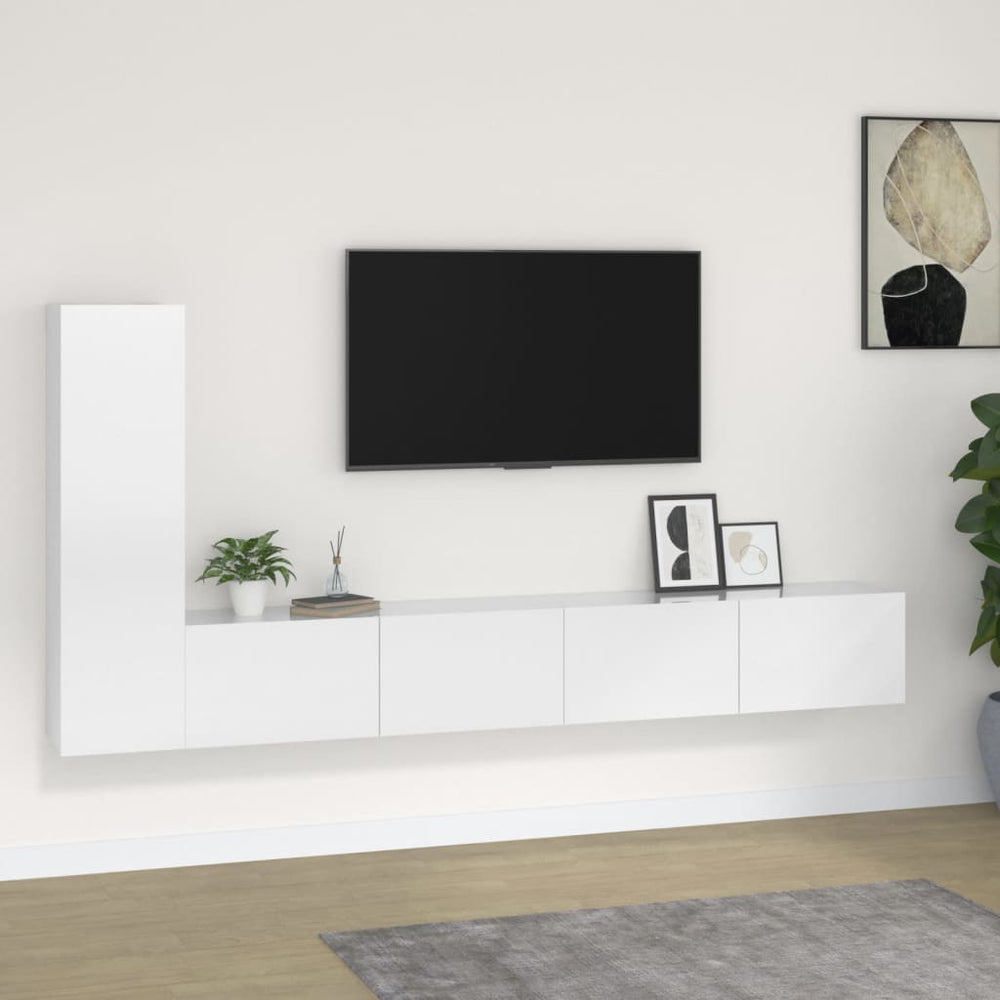 TV spintelių komplektas, 3 dalių, baltas, mediena, blizgus