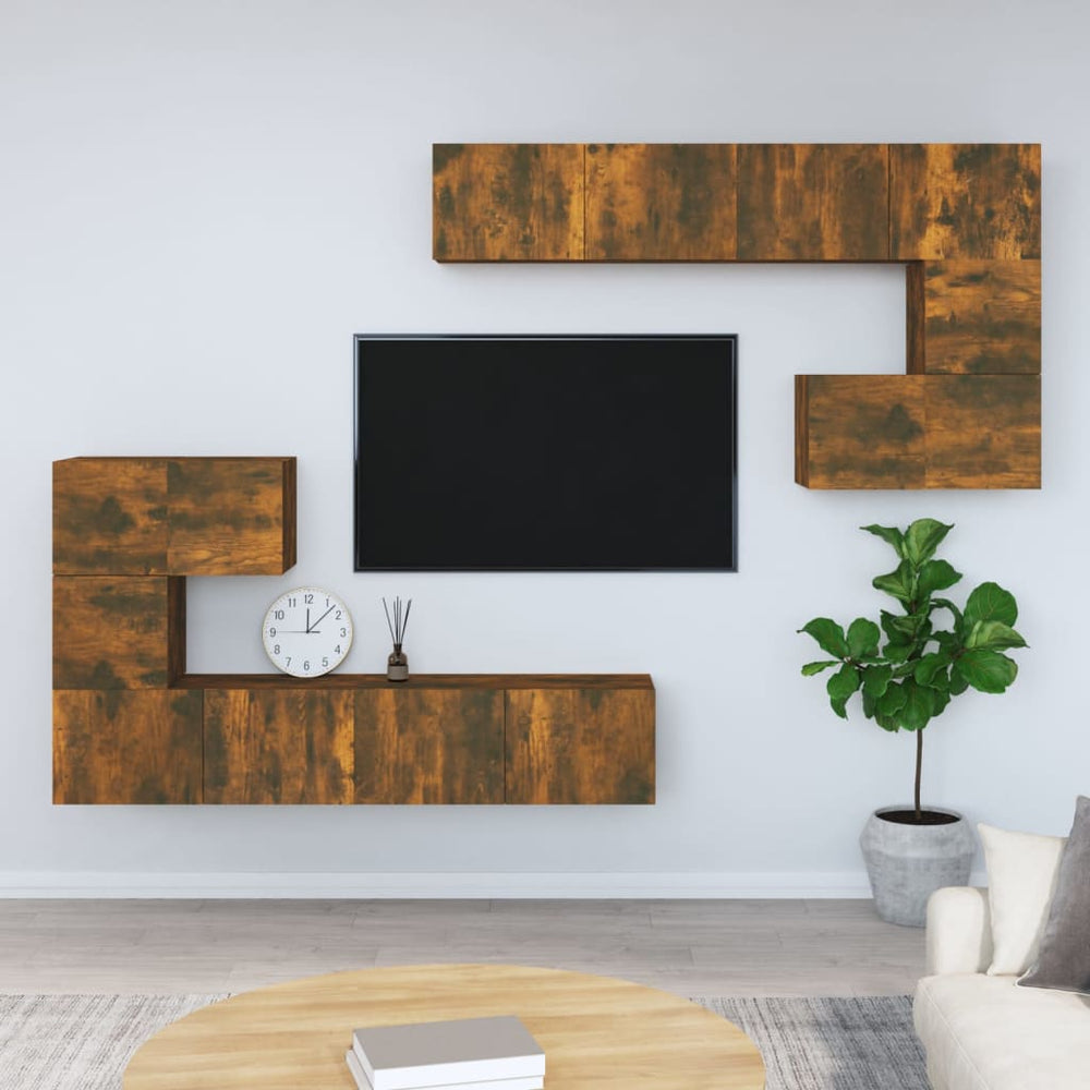 Sieninė televizoriaus spintelė, dūminio ąžuolo, mediena