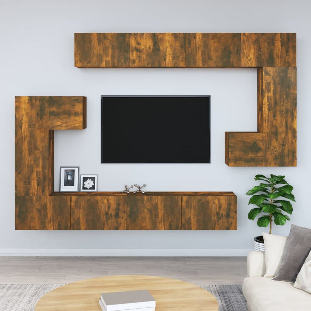 Sieninė televizoriaus spintelė, dūminio ąžuolo, mediena