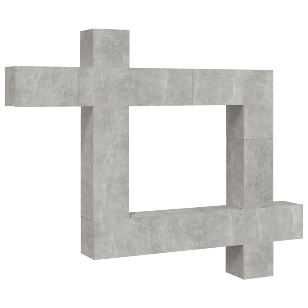 TV spintelių komplektas, 9 dalių, betono pilkas, mediena