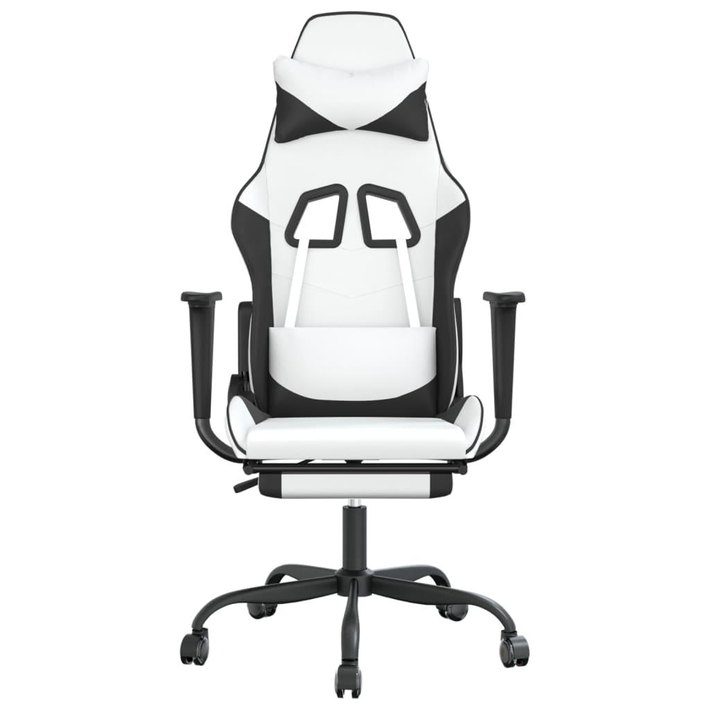 Masažinė žaidimų kėdė su pakoja, balta ir juoda, dirbtinė oda (34542)