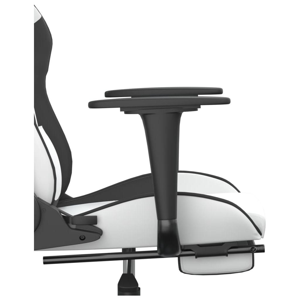 Masažinė žaidimų kėdė su pakoja, balta ir juoda, dirbtinė oda (34542)