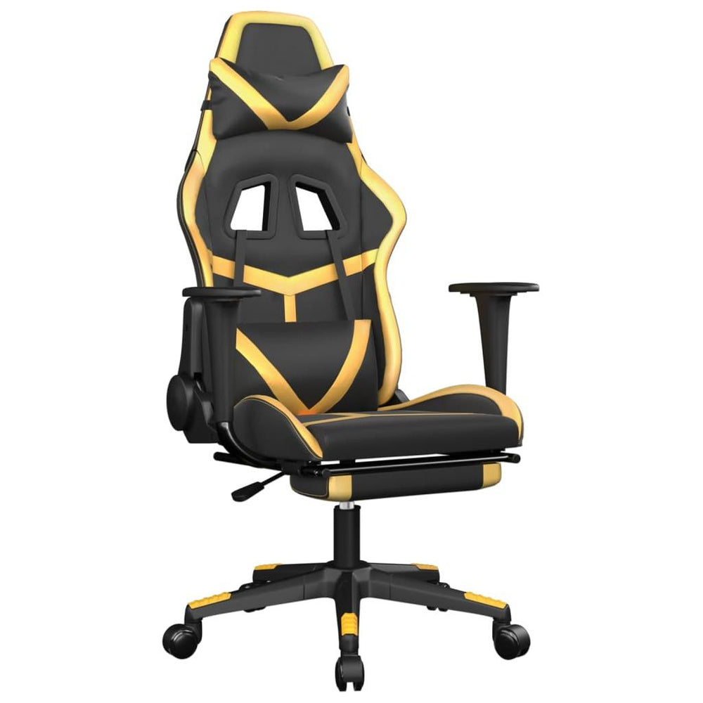Masažinė žaidimų kėdė su pakoja, juoda ir auksinė, dirbtinė oda (34543)