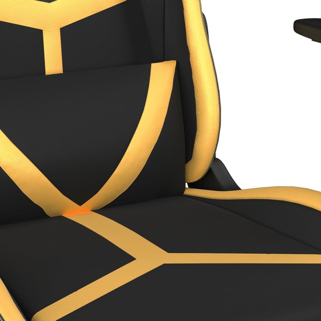 Masažinė žaidimų kėdė su pakoja, juoda ir auksinė, dirbtinė oda (34543)