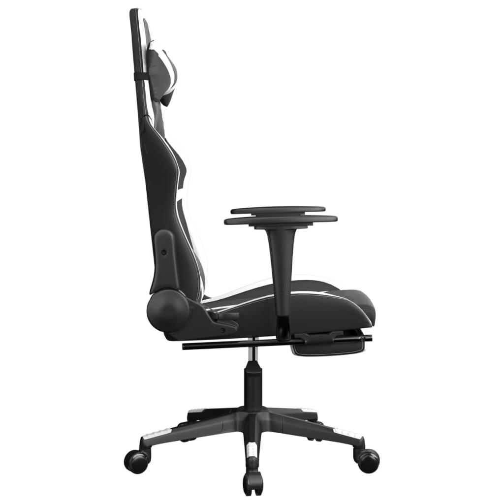 Masažinė žaidimų kėdė su pakoja, juoda ir balta, dirbtinė oda (34543)