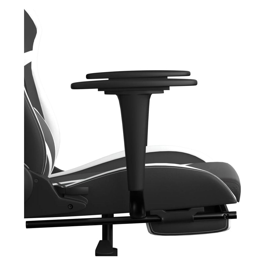 Masažinė žaidimų kėdė su pakoja, juoda ir balta, dirbtinė oda (34543)