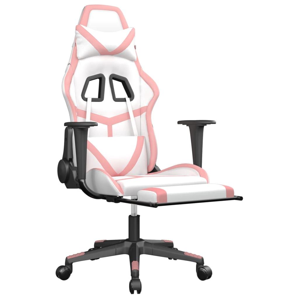 Masažinė žaidimų kėdė su pakoja, balta ir rožinė, dirbtinė oda (34544)