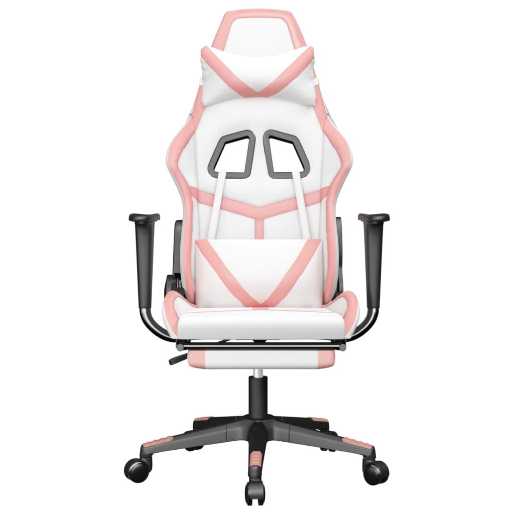 Masažinė žaidimų kėdė su pakoja, balta ir rožinė, dirbtinė oda (34544)