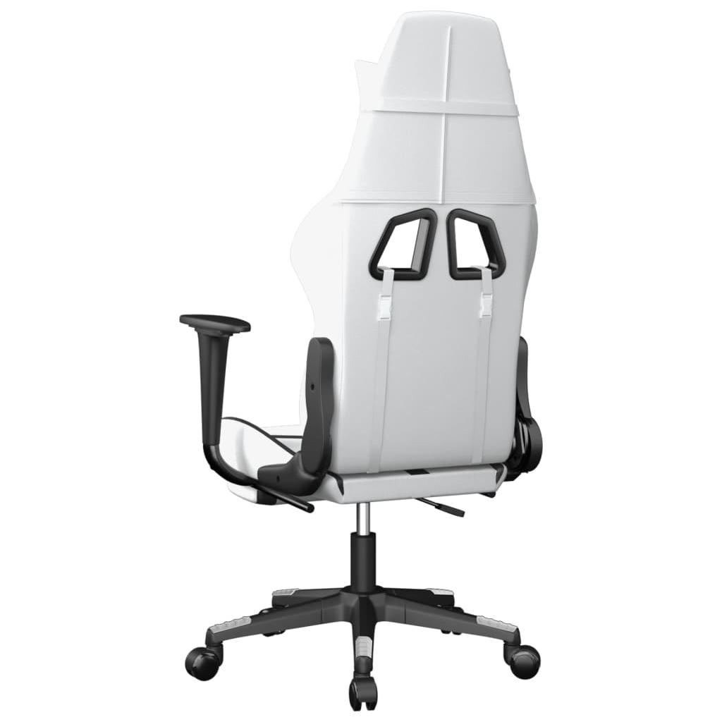 Masažinė žaidimų kėdė su pakoja, balta ir juoda, dirbtinė oda (34544)